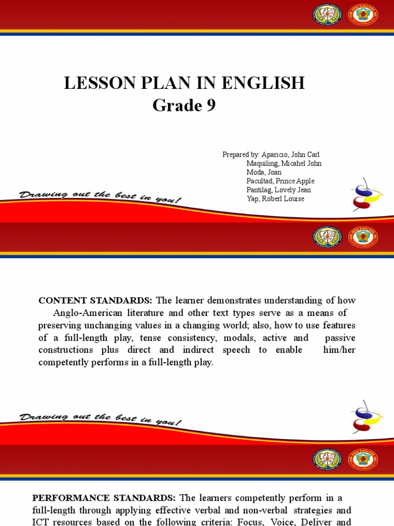 Grade 9 English Literature Lesson Plan | PDF