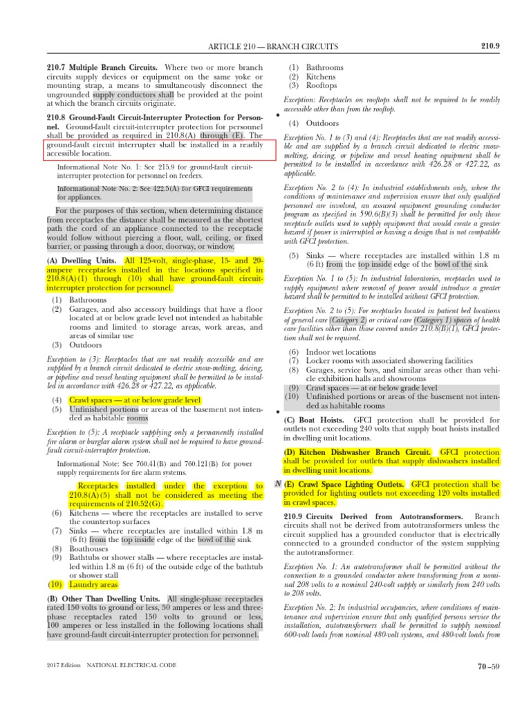 2017 NEC GFCI and AFCI Requirements | PDF | Electrical Wiring | Ac ...