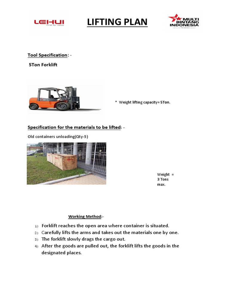 Forklift Lifting Plan for Container Unloading | PDF | Forklift | Equipment