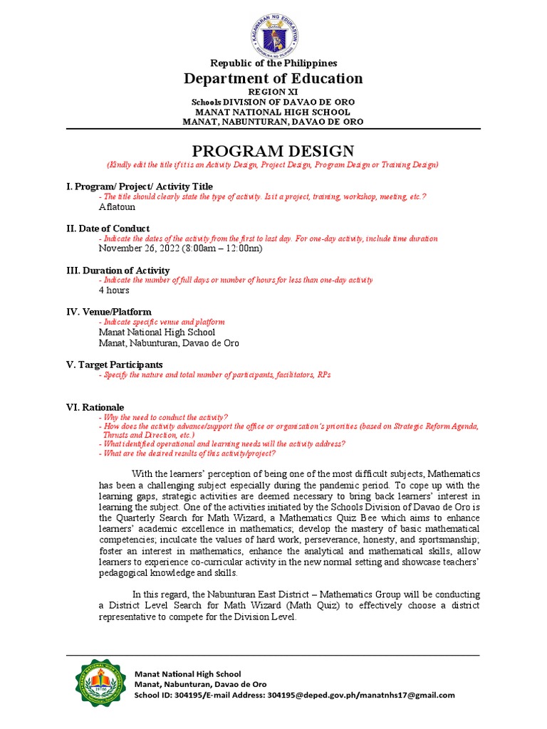 Activity design template for be pdf mathematics learning