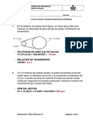 Ejercicios Poleas y Ruedas Dentadas | PDF