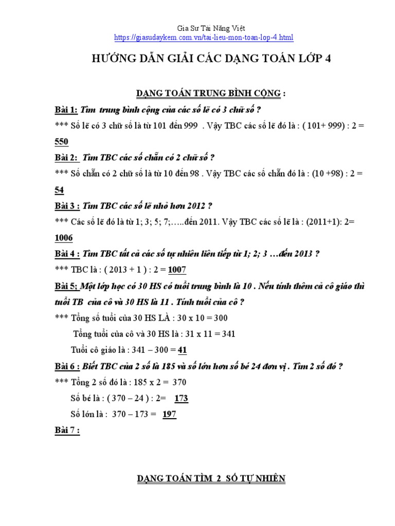 Huong dan cach giai cac dang toan lop 4 huong dan giai cac dang toan