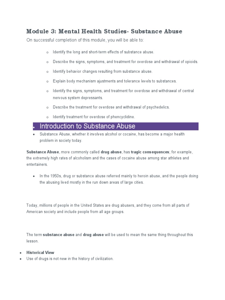 Mental Health Module on Substance Abuse Effects | PDF | Opioid ...