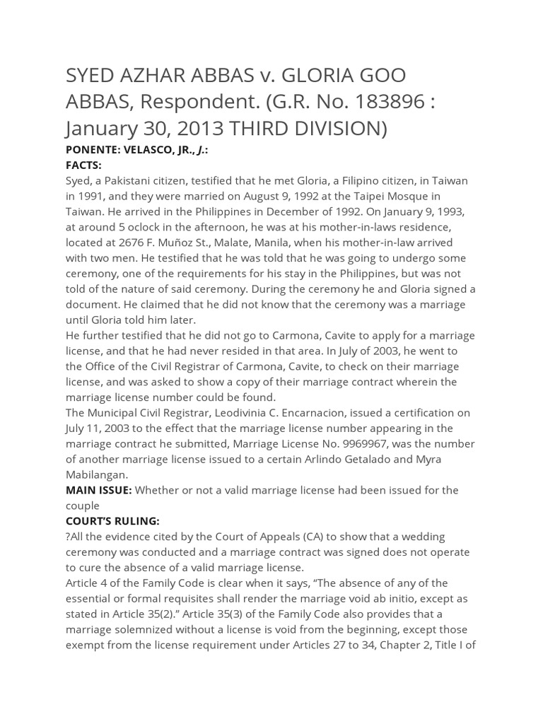 LAW 3100 - Persons & Family Relations - JD 107. G.R. No. 183896 - Abbas ...