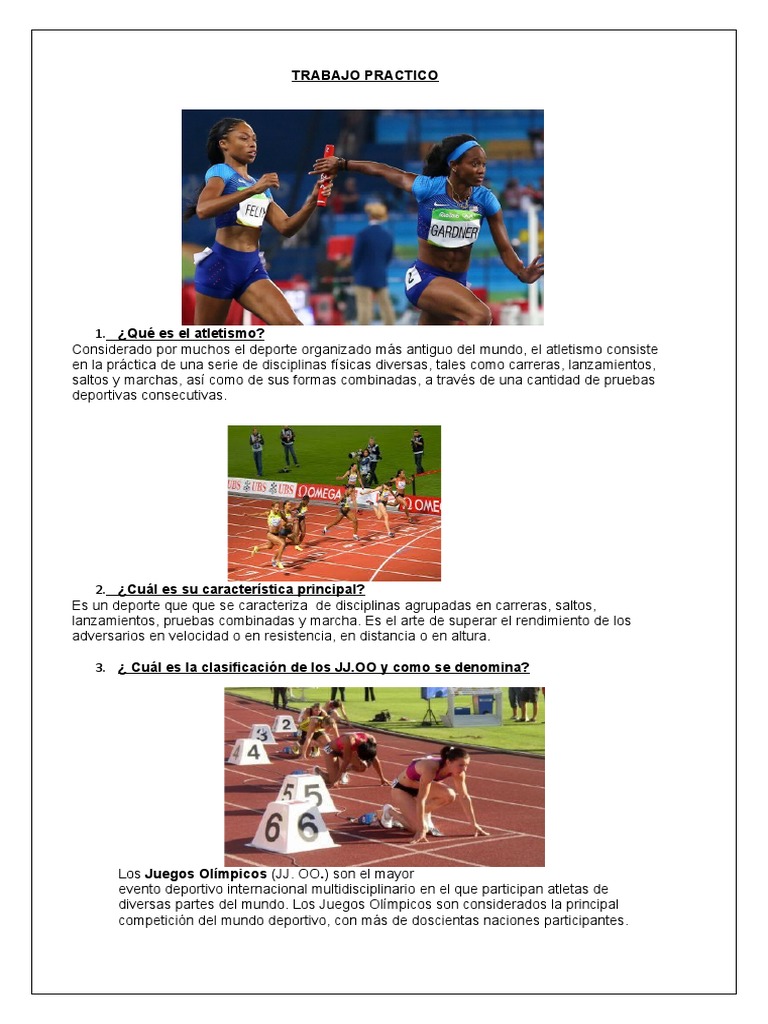TP - Atletismo . | PDF | Deporte del atletismo | Deportes olímpicos de ...