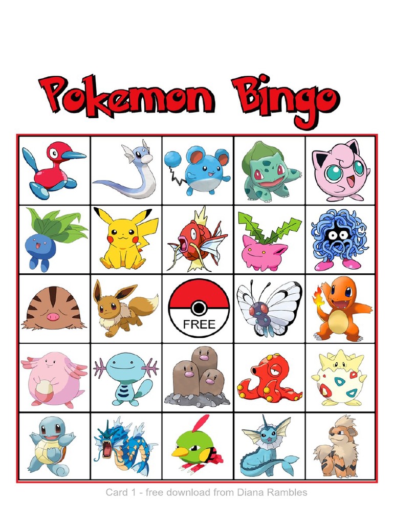 pokemon bingo game printable | pdf