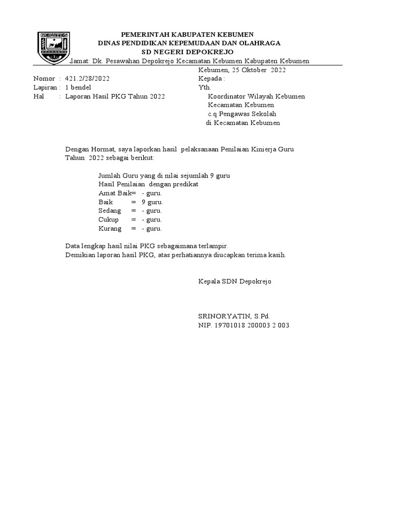 Laporan PKG Guru SDN Depokrejo 2022 | PDF