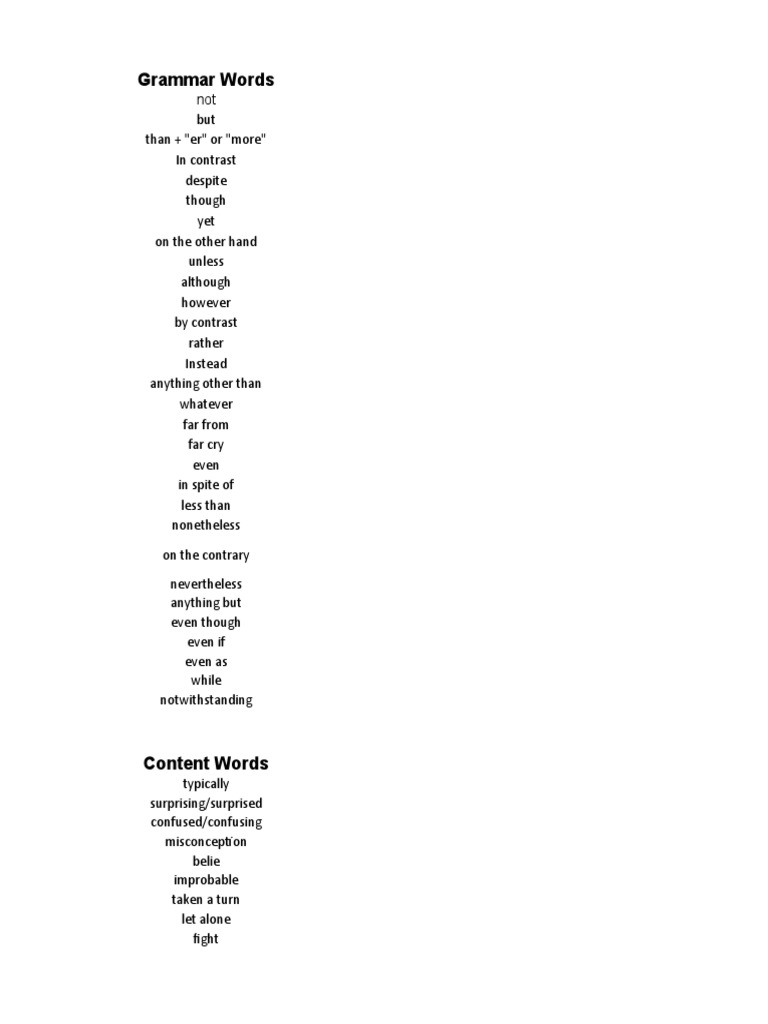 The Contrast Word List To End All Other Contrast Word Lists | PDF