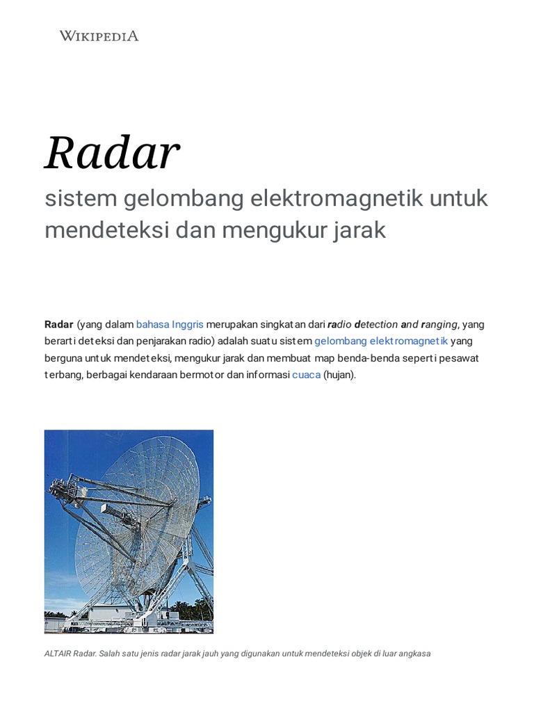 Radar - Wikipedia Bahasa Indonesia, Ensiklopedia Bebas | PDF