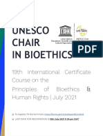 (2nd CALL) UNESCO CHAIR in BIOETHICS - 19th International Certificate Course On The Principles of Bioethics & Human Rights - July 2021