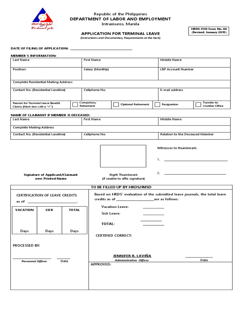 Terminal Leave Application Form | PDF | Business