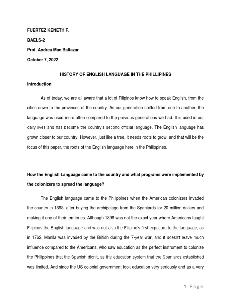 History of English in the Philippines | PDF | Philippines | Teachers
