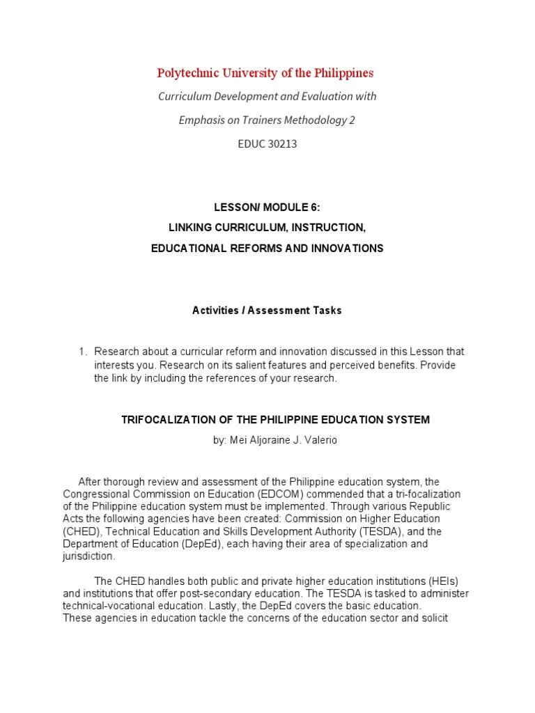 Curriculum Development Discussion Questions and Activities - Module 6 | PDF