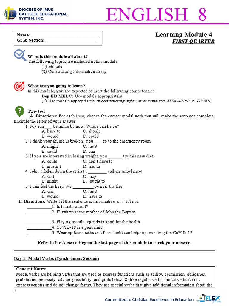 1ST Eng8 Mod4 Checked | PDF | Essays | Verb