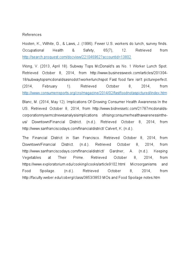 References | PDF | Fast Food | Cuisine