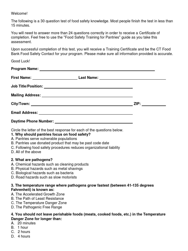 HOW LONG IS THE FOOD SAFETY TEST intelligence overview