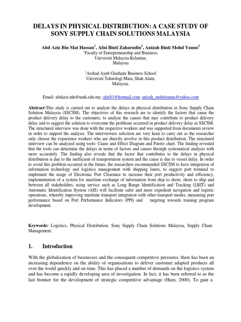 Delays in Physical Distribution Sony | PDF | Supply Chain Management ...