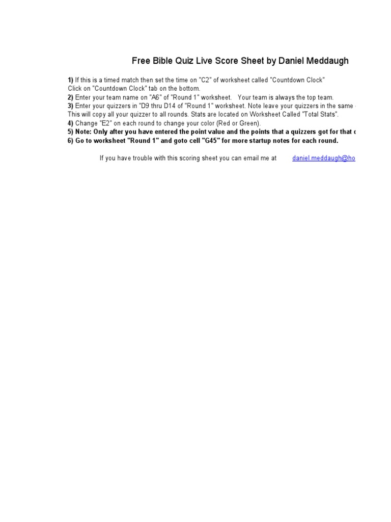 Free Bible Quiz Score Sheet Template | PDF | Sports