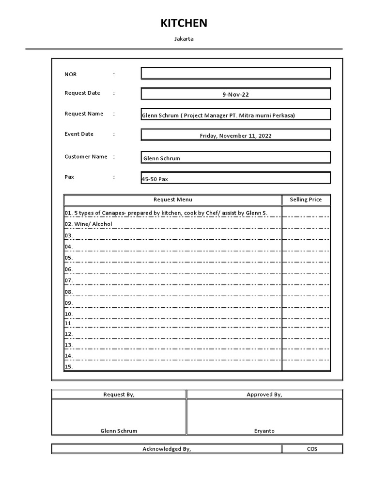 Form Request Kitchen (DRAFT) | PDF