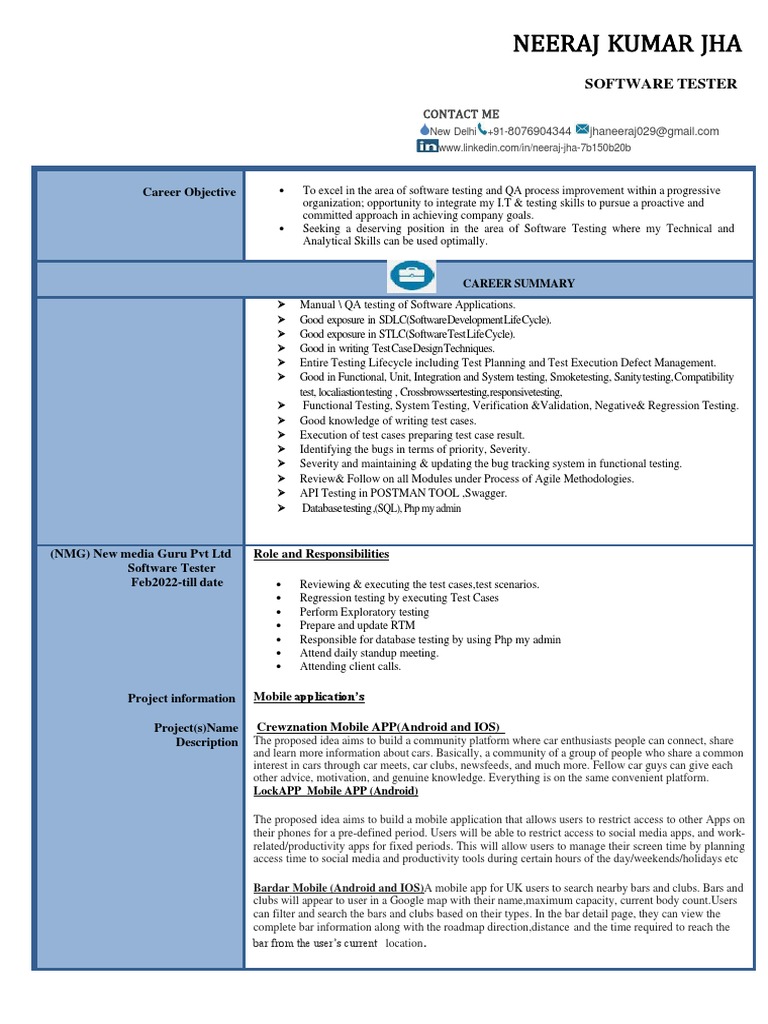 Naukri NeerajKumarJha (3y 0m) PDF Software Testing Mobile App