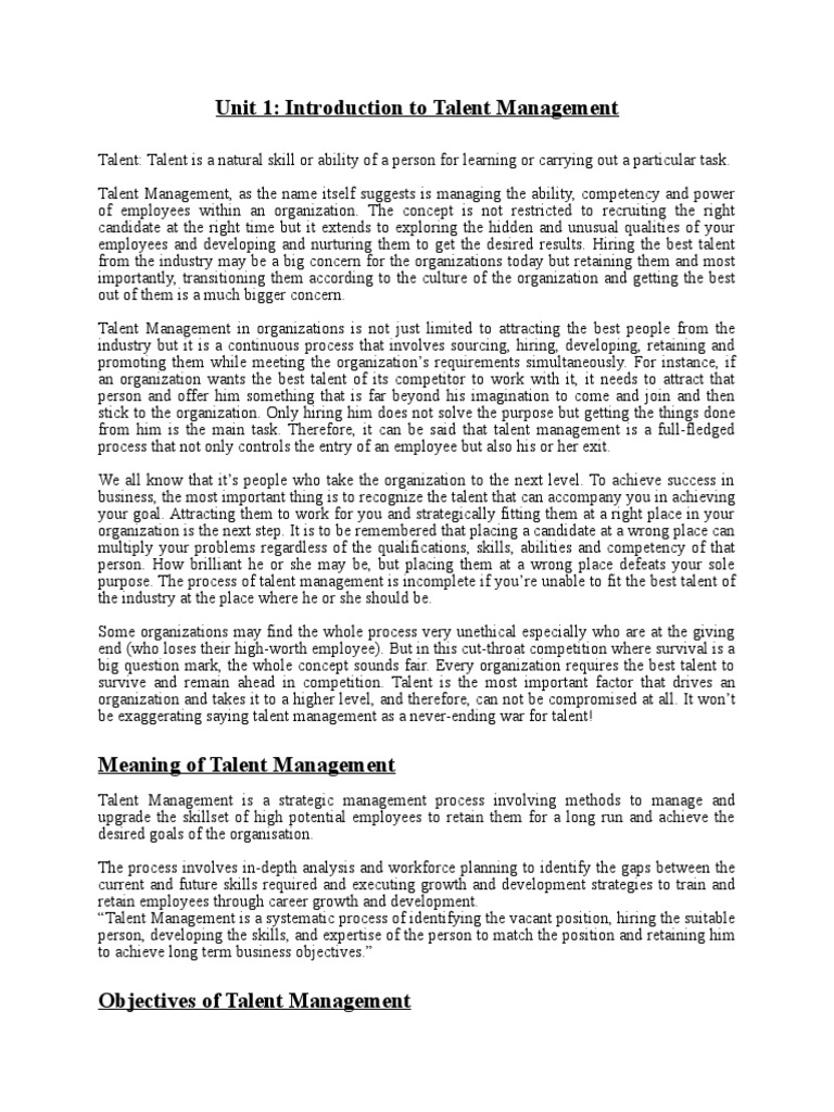 Introduction to Talent Management | PDF | Employee Retention | Talent ...