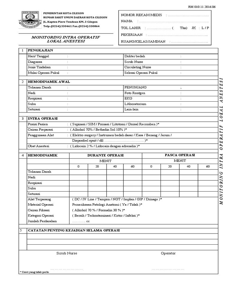 6 Form Monitoring Intra Operatif | PDF