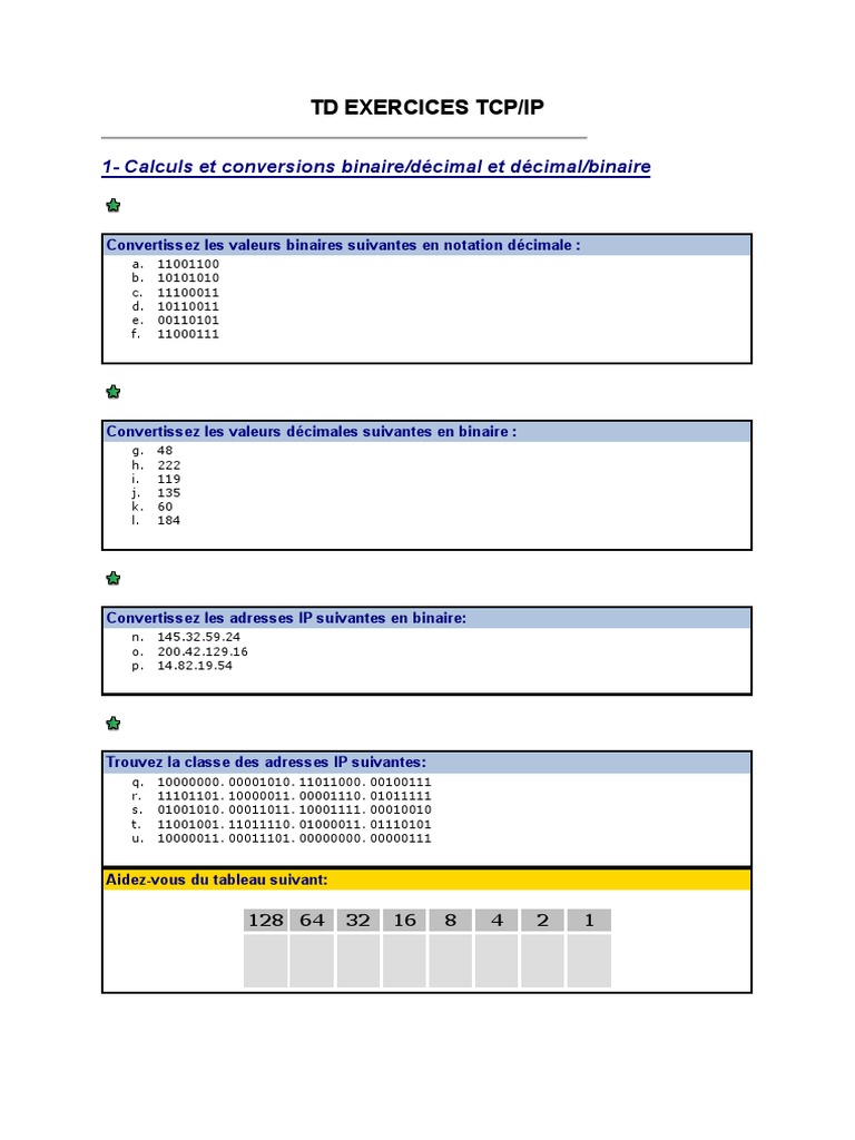Exercices sur les adresses IP et masques | PDF | Adresse IP ...