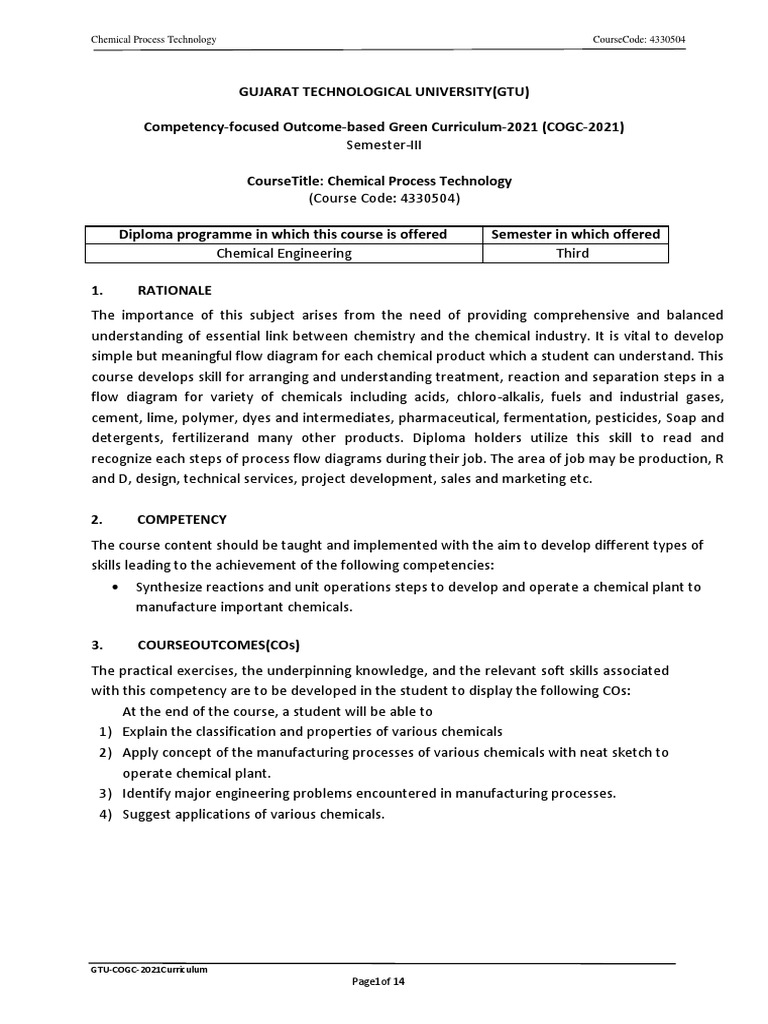 Chemical Process Technology Course Overview | PDF | Chemical Industry ...