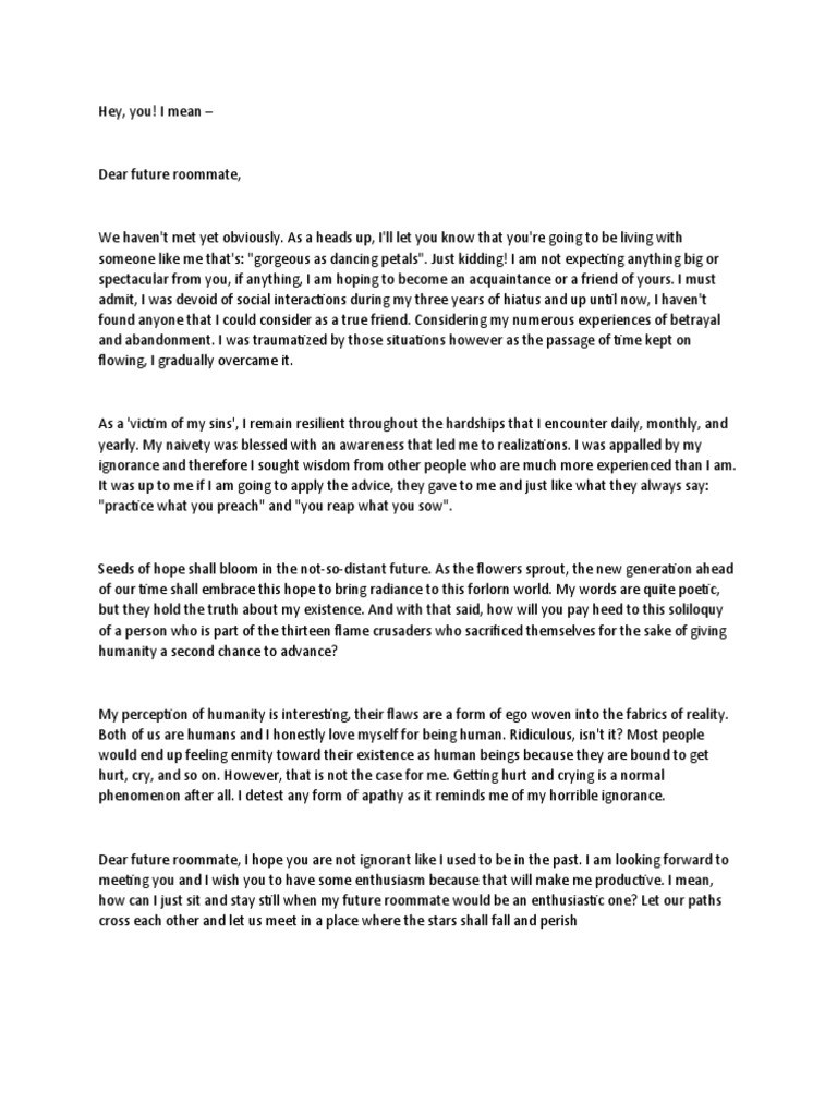 dear future roommate essay harvard