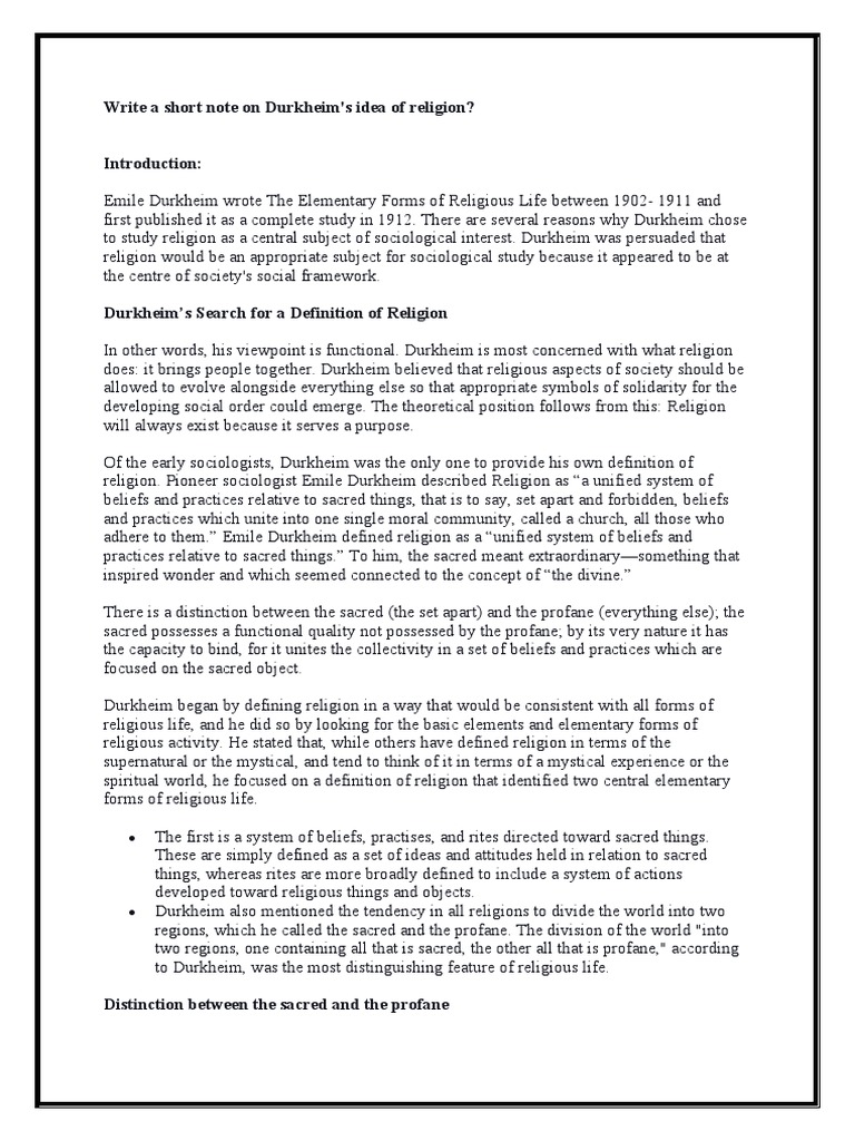 Durkheim's Sacred and Profane in Religion | PDF | Émile Durkheim | Rituals