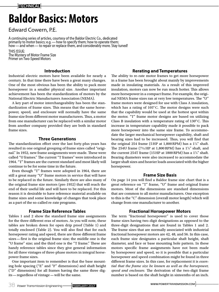 Motor Frame Size PDF Electric Motor Pump