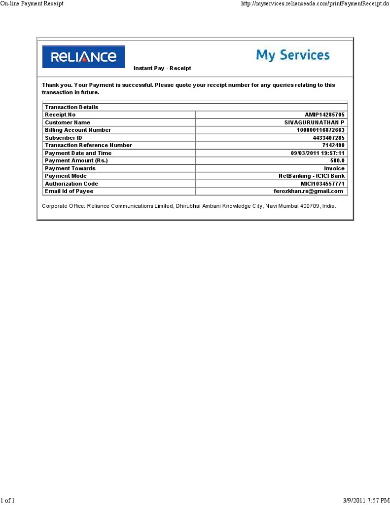 Instant Pay Receipt Confirmation | PDF