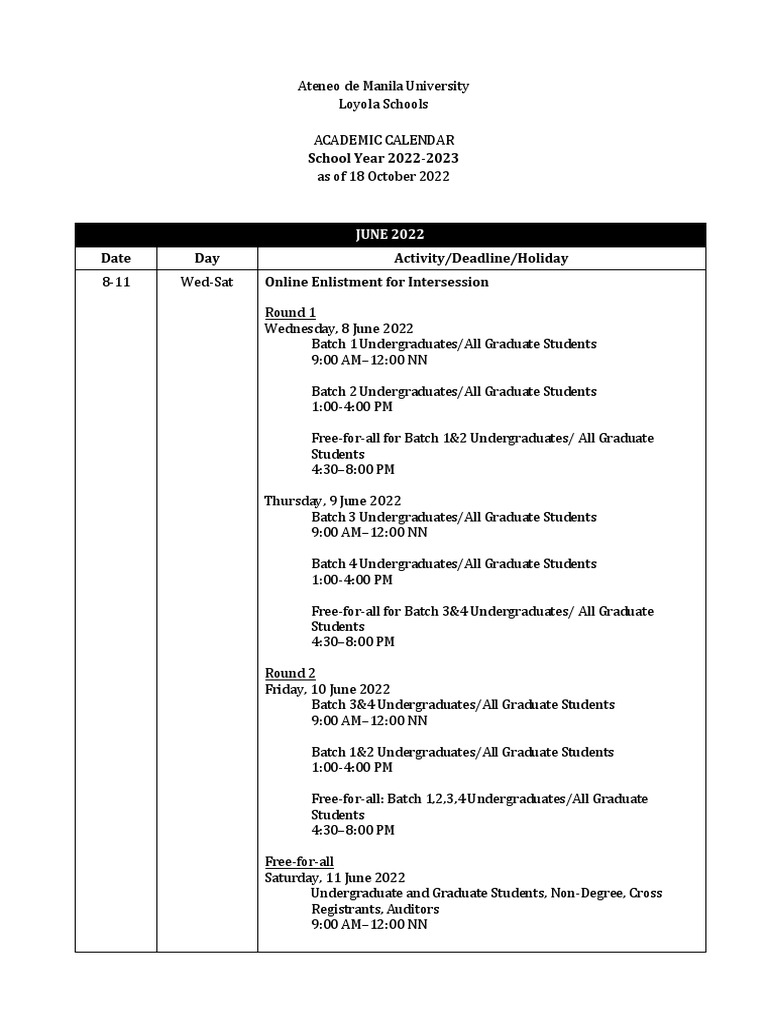 LS Academic Calendar SY2022-2023 As of 18 October 2022 | PDF | Thesis |  Graduate School