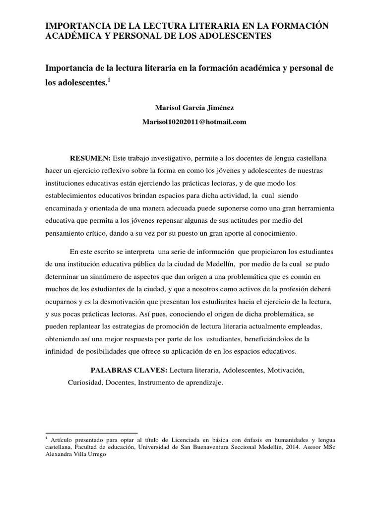 Fomentando la Lectura en Adolescentes | PDF | Aprendizaje | Pensamiento