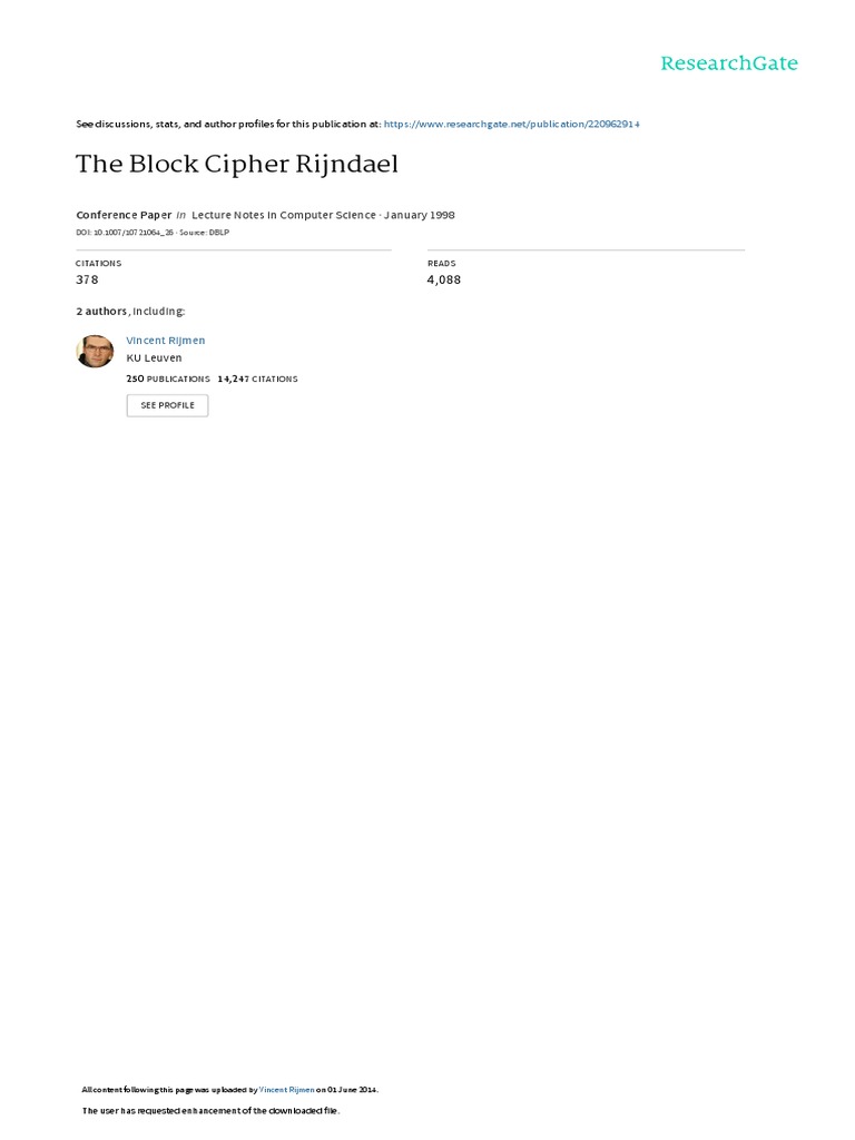 The Block Cipher Rijndael | Download Free PDF | Matrix (Mathematics ...