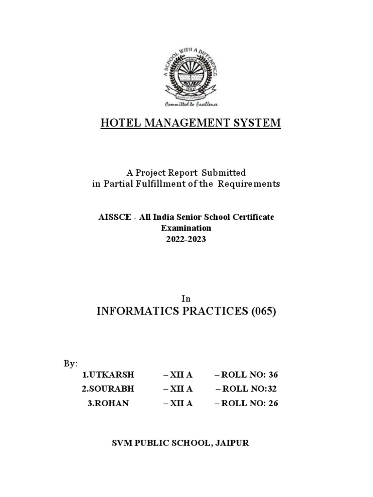 IP Project On Hotel Management PDF Payments Computing