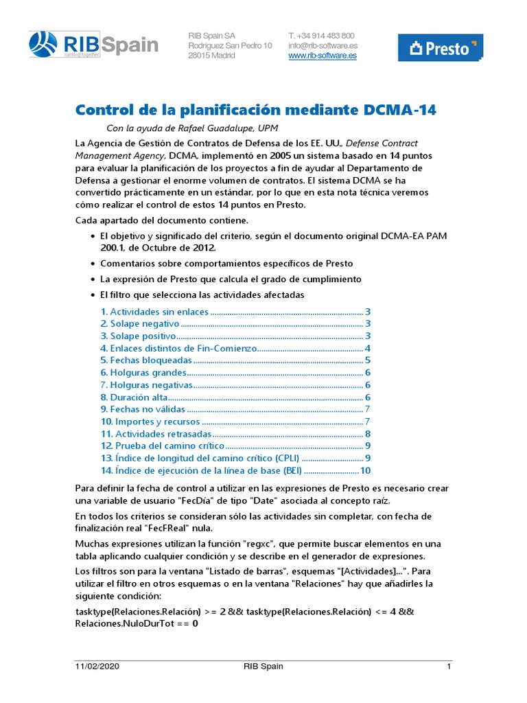 Control de Planificación DCMA-14 | PDF