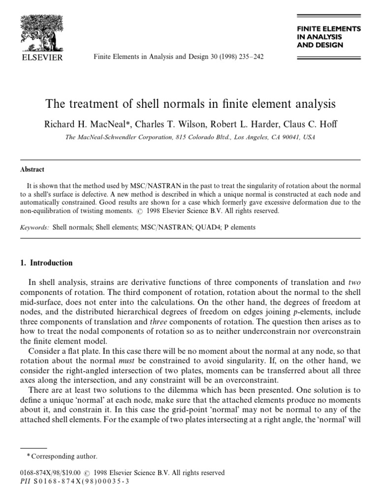 QUAD4 Element Shell Normal Treatment | PDF | Bending | Matrix (Mathematics)