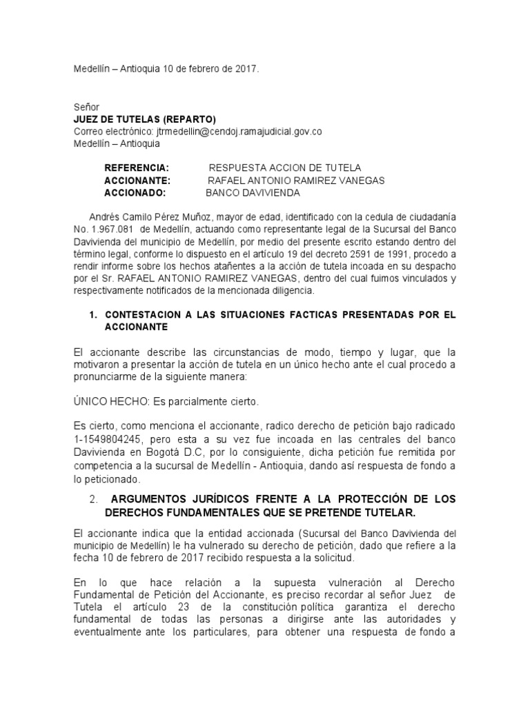 Respuesta Accion de Tutela | PDF | Petición | Gobierno