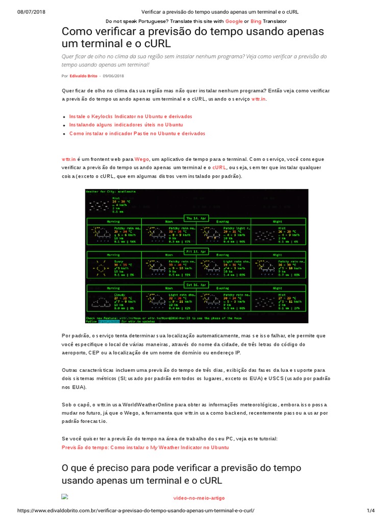 Previsão do Tempo via Terminal e cURL | PDF | Linux | Distribuição Linux