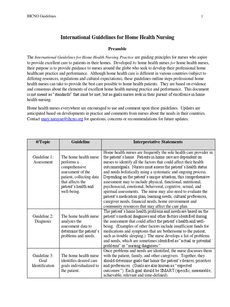International Guidelines For Home Health Nursing Practice 10 12 2018 1 ...