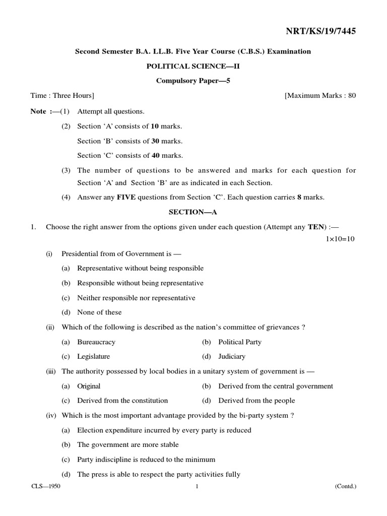 Rtmnu Pyq Ballb | PDF | Separation Of Powers | Executive (Government)
