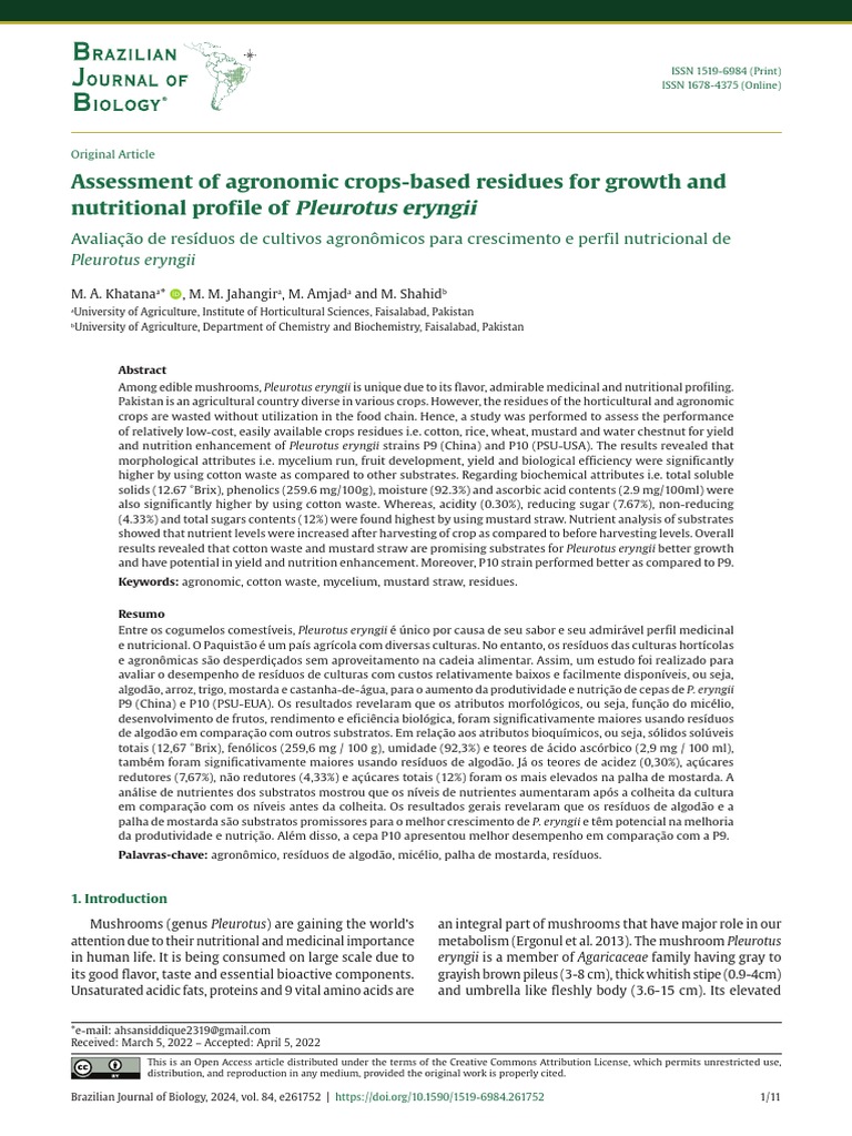 Assessment of Agronomic CropsBased Residues For Growth and Nutritional