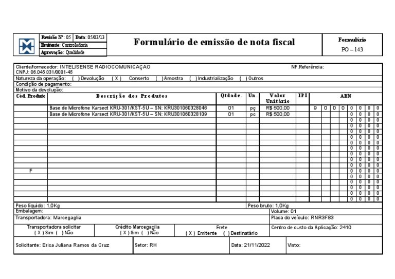 Modelo Formulário - Emissão Nota | PDF | Business | Comércio