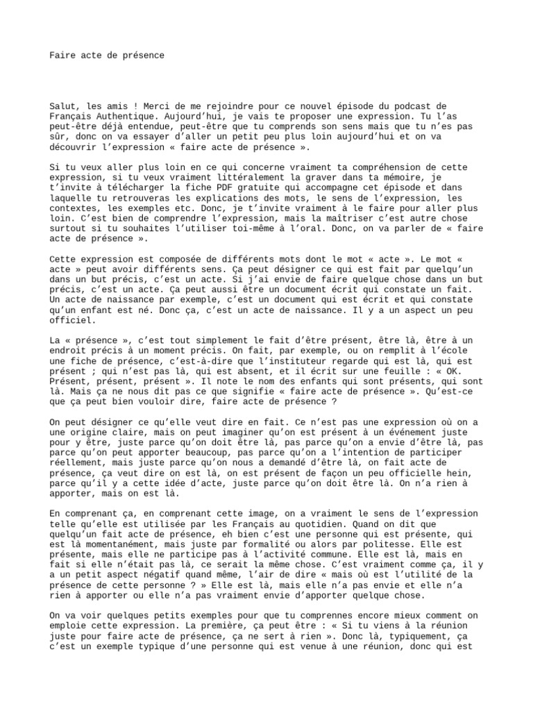 Faire Acte de Présence PDF