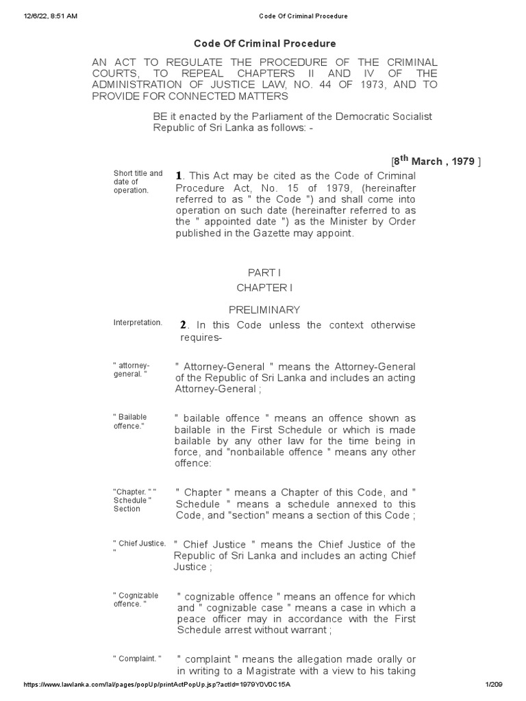Code of Criminal Procedure SL | PDF | Fine (Penalty) | Criminal ...