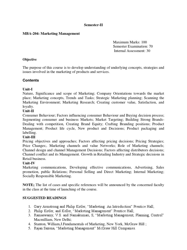 MBA Marketing Management Course Overview | PDF | Business