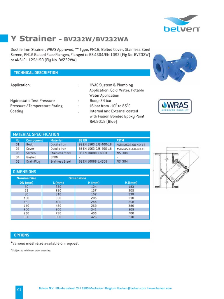 Belven Y-Strainer BV232W | PDF