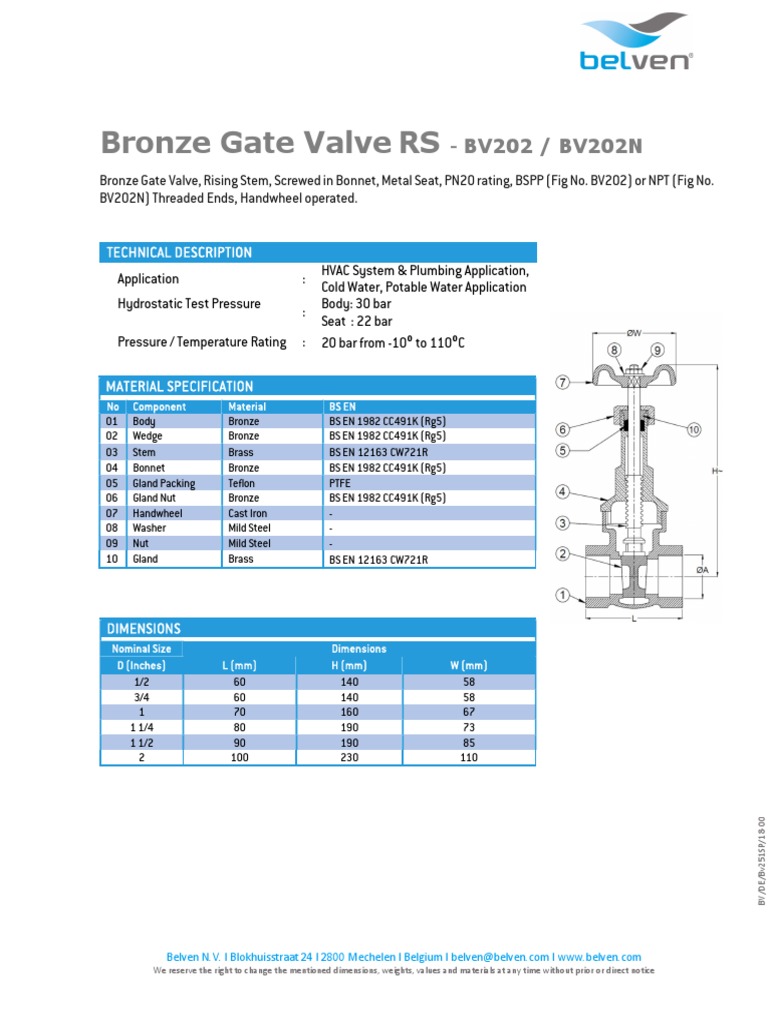 Bronze RS Gate Valve BV202 | PDF | Valve | Gas Technologies