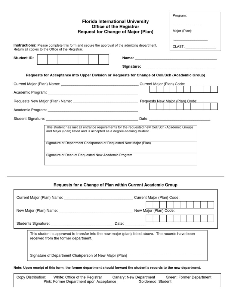 FIU Change of Major Request Form | PDF | Computing And Information ...